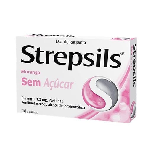 Strepsils Morango sem aÁ˙car, 1,2/0,6 mg x 24 pst
